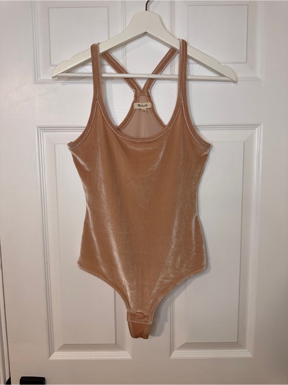 5/25$ Madewell Velvet Tan Crossback Bodysuit Size XS